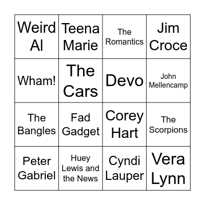 Boogie Down Bingo Card