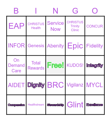 CHRISTUS Trinity Clinic Bingo Card