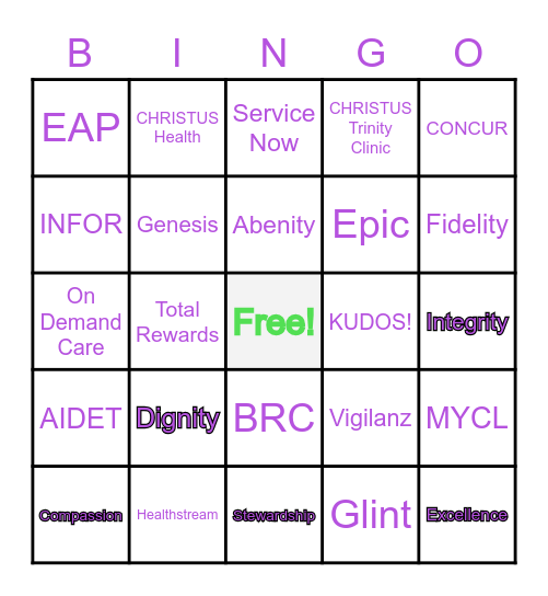 CHRISTUS Trinity Clinic Bingo Card