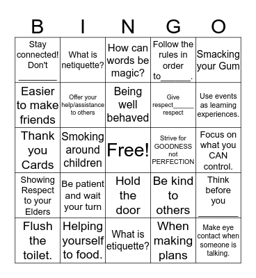 Manners Bingo Card