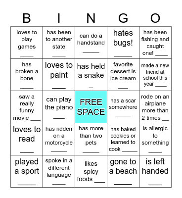 Getting to know you       (Find someone who has done any of the following) Bingo Card