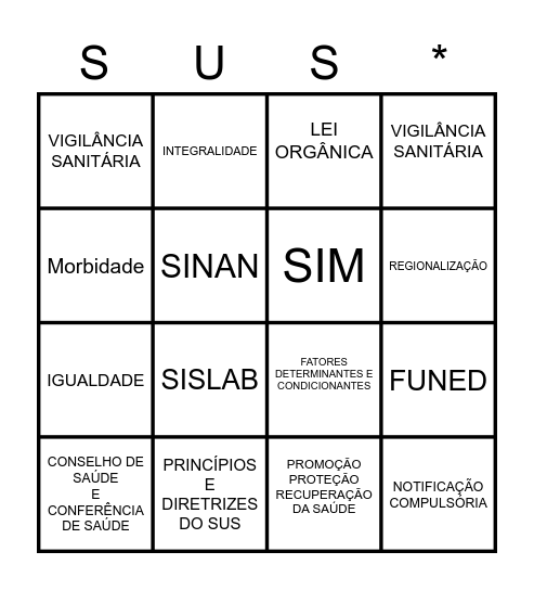 SAÚDE PÚBLICA Bingo Card