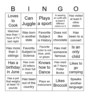 Human Bingo Card