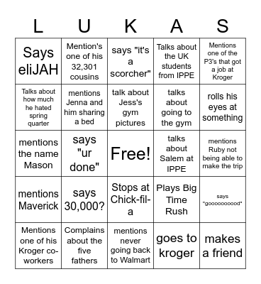 The Predictability of Luke Bingo Card