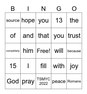 TSMYC 2022 Bingo Card