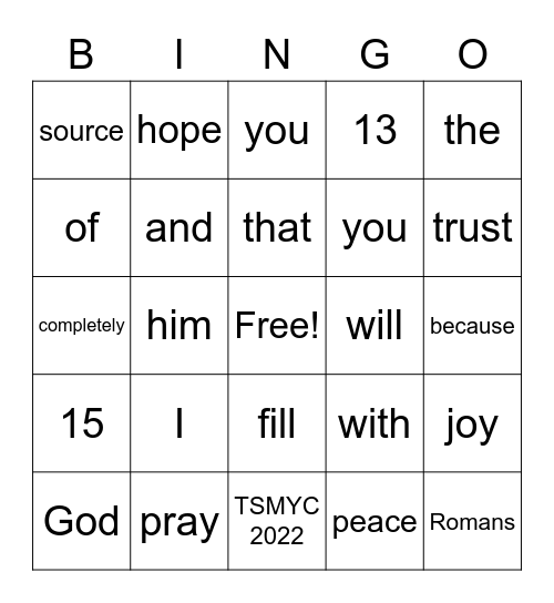 TSMYC 2022 Bingo Card