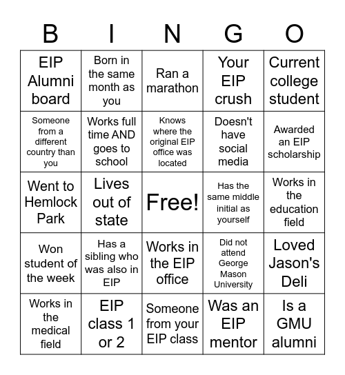 Early Identification Program Bingo Card