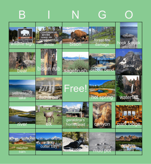 Yellowstone & Grand Teton Bingo Card