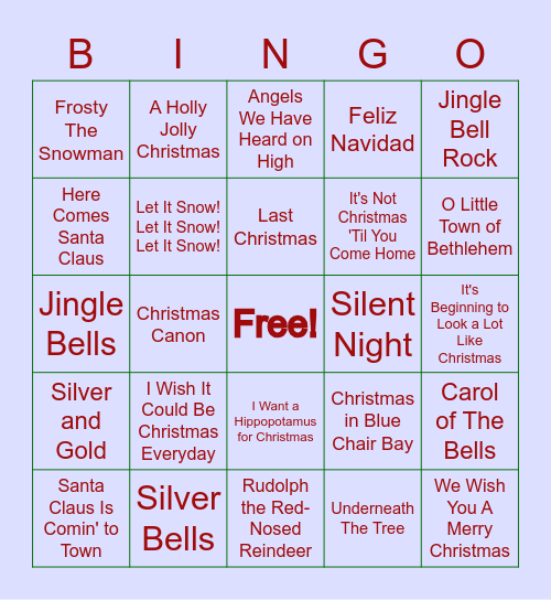 Santa's Summer Vacation Bingo Card