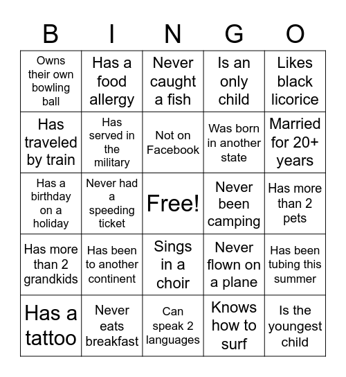 Getting to Know You Blackout Bingo Card