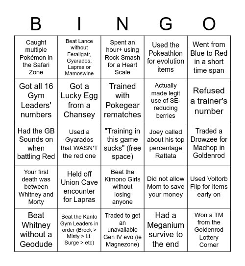 Heart Gold/Soul Silver Nuzlocke Bingo Card