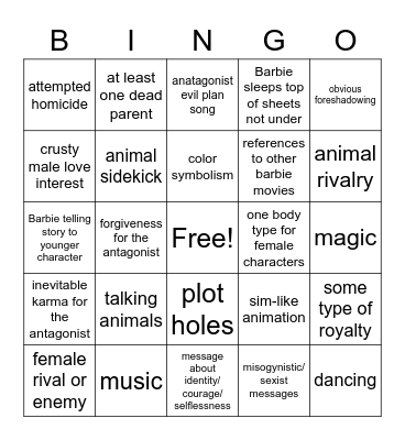 Barbie Bingo Card