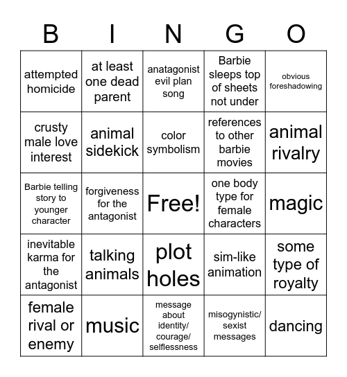 Barbie Bingo Card