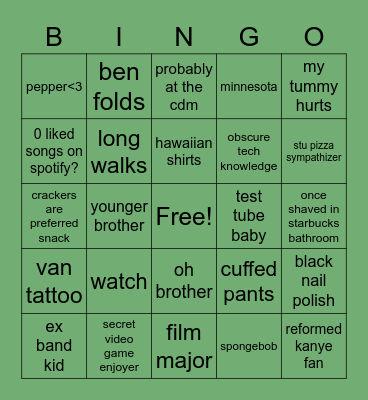 asher bingo Card