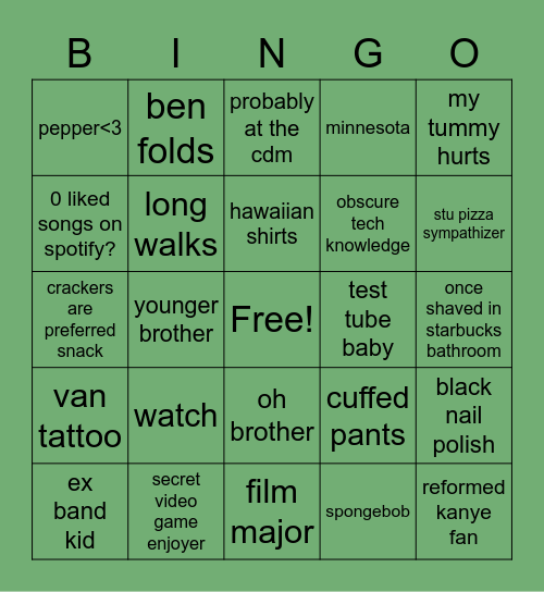 asher bingo Card