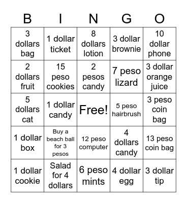 Exchange Bingo Card
