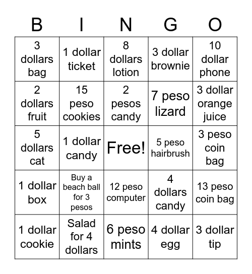Exchange Bingo Card