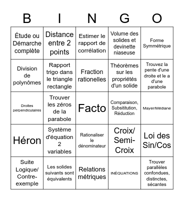 Math SN Bingo Card