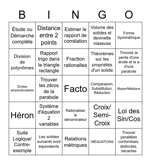 Math SN Bingo Card