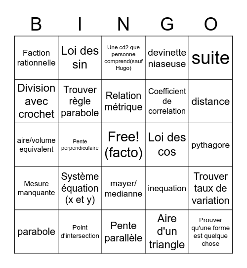 Math SN 2022 Bingo Card