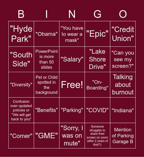 GME Orientation BINGO Card