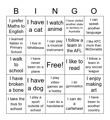 Getting to Know You Bingo Card