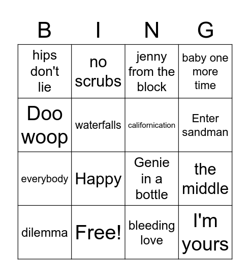 Musical Bingo Card