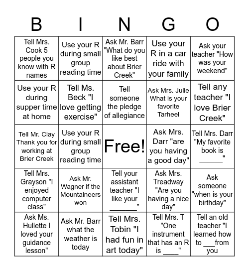 Conversational R Bingo Card