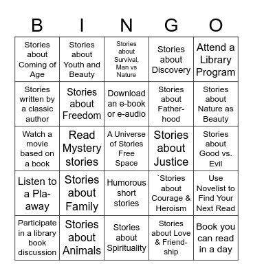 Book Bingo Short Stories Challenge Bingo Card