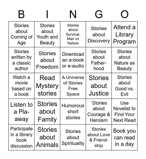 Book Bingo Short Stories Challenge Bingo Card