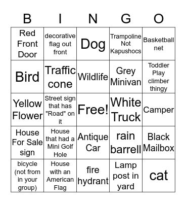 Neighborhood Bingo Card