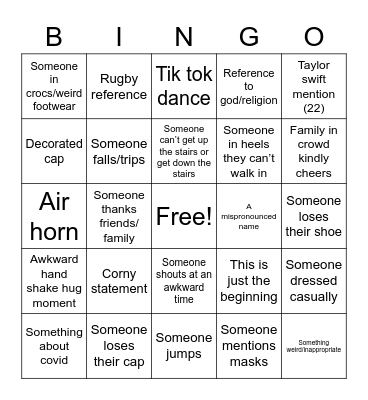 Graduation Bingo Card