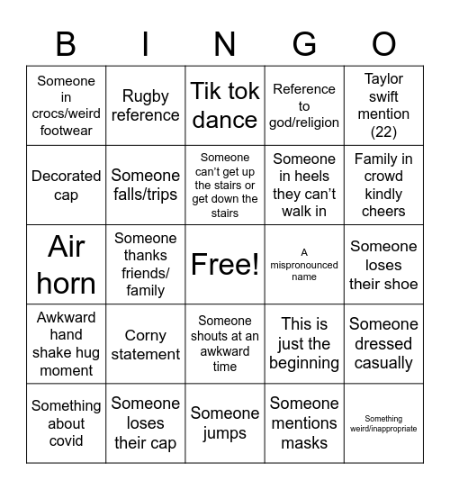 Graduation Bingo Card