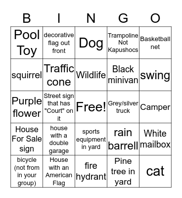 Neighborhood Bingo Card