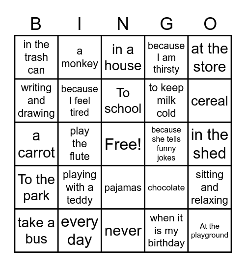 Wh-Questions Bingo Card