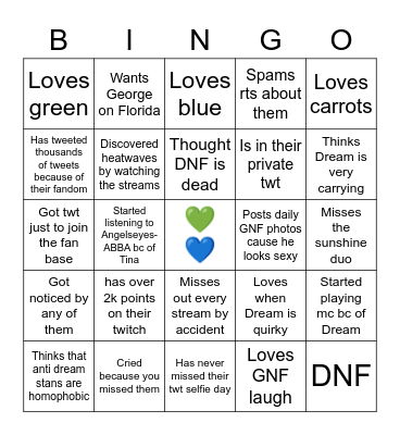 Dream/Tina/George BINGO Card