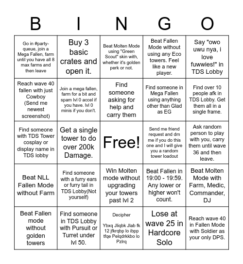 TDS Bingo Card