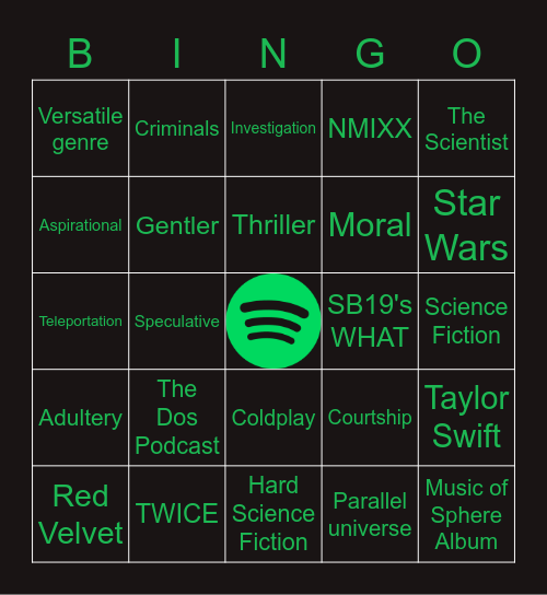 The Dos: Spotify Bingo Card