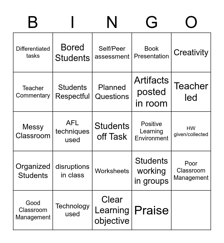 Observation BINGO Card