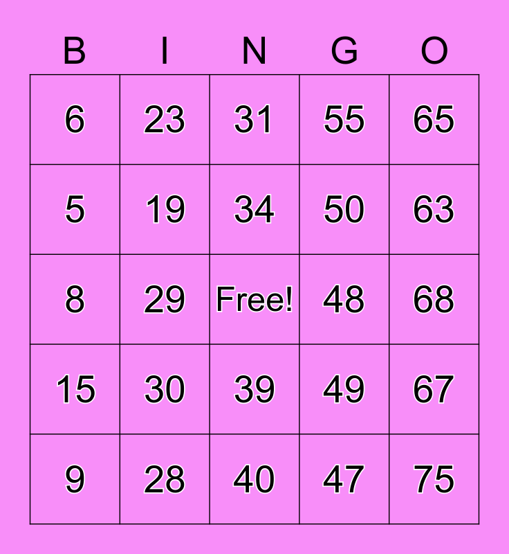 YAMS Bingo Game 3 Bingo Card