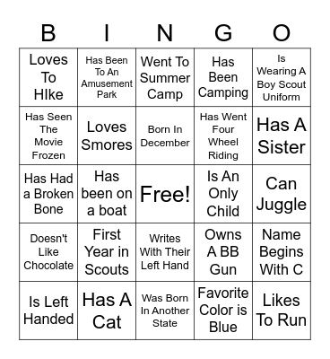 Boy Scout  People Bingo Card