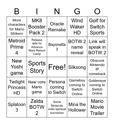 Nintendo Direct June 2022 Bingo Card