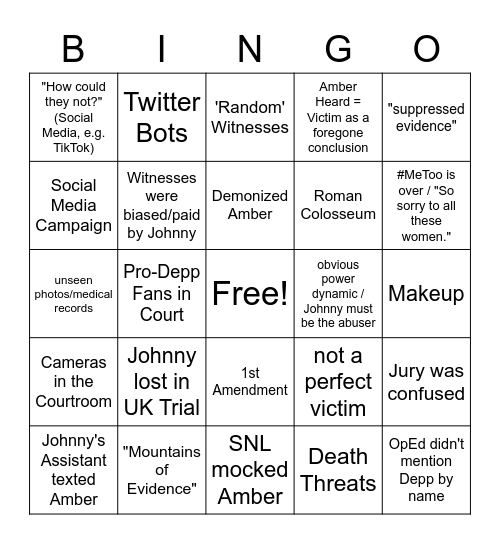 Believe Amber Bingo Card
