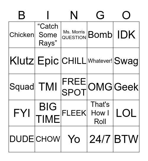 SLANGO Bingo Card