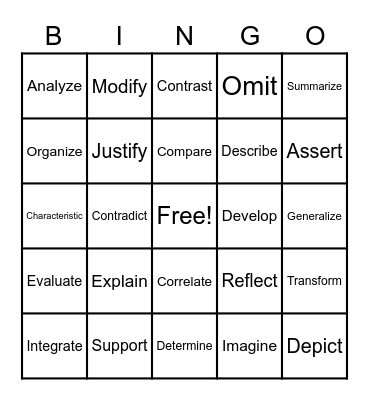 Academic Vocabulary Bingo Card