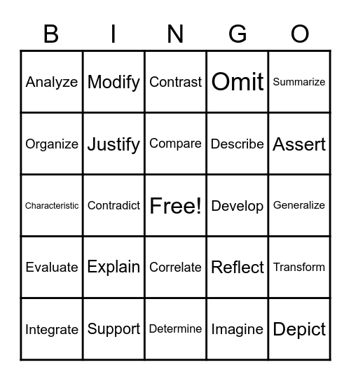 Academic Vocabulary Bingo Card