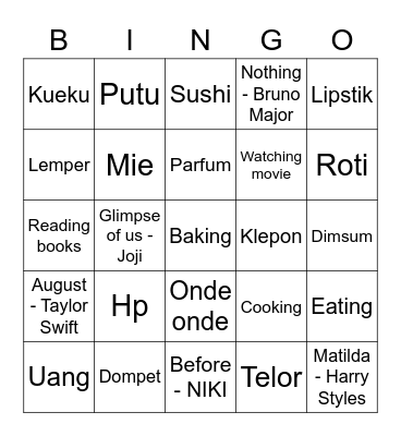 Shena Bingo Card