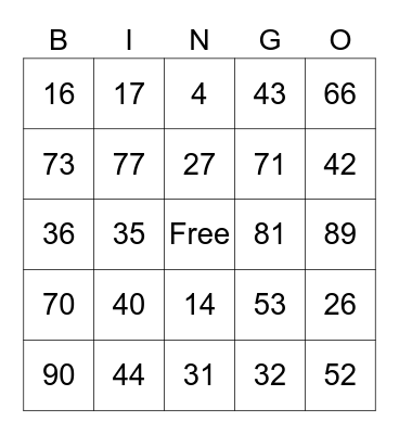 New Horizons Bingo Card