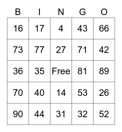 New Horizons Bingo Card