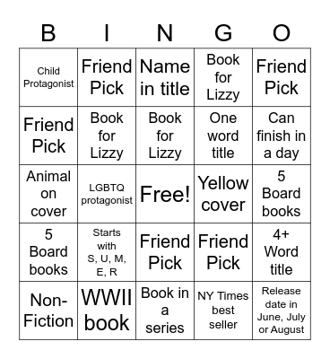 Summer Reading Challenge Bingo Card